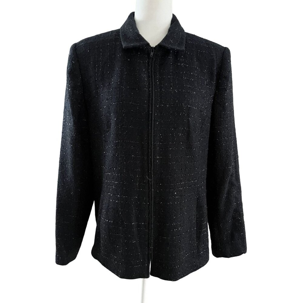 EUC Sag Harbor  Black Tweed Jacket Womens Outerwear With Zip Closure